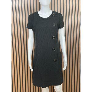 Ann Taylor Women's 10 Black Dress Career Sheath Textured Button Detail Cocktail